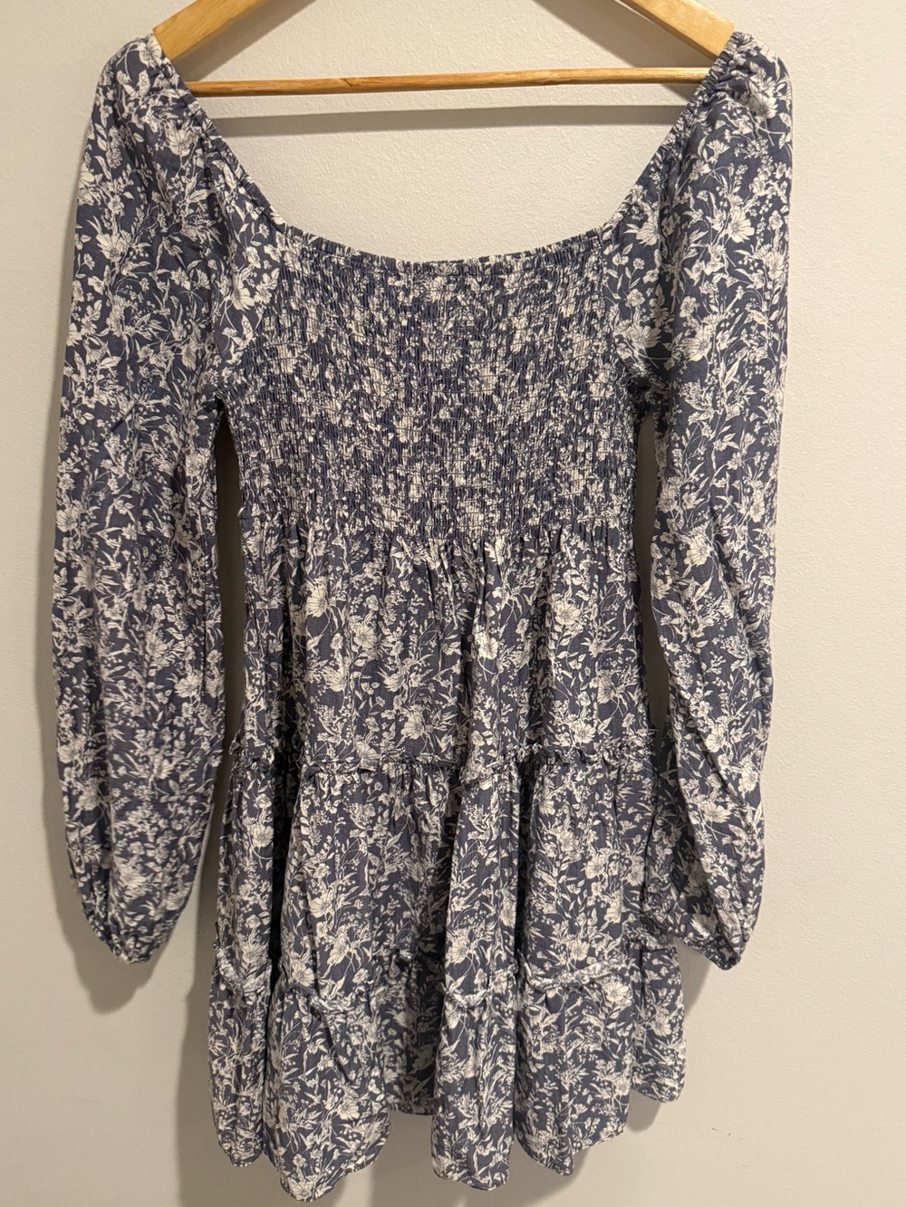Altar'd State Blue Floral Smocked Mini Dress Cottagecore Milkmaid Boho Size M